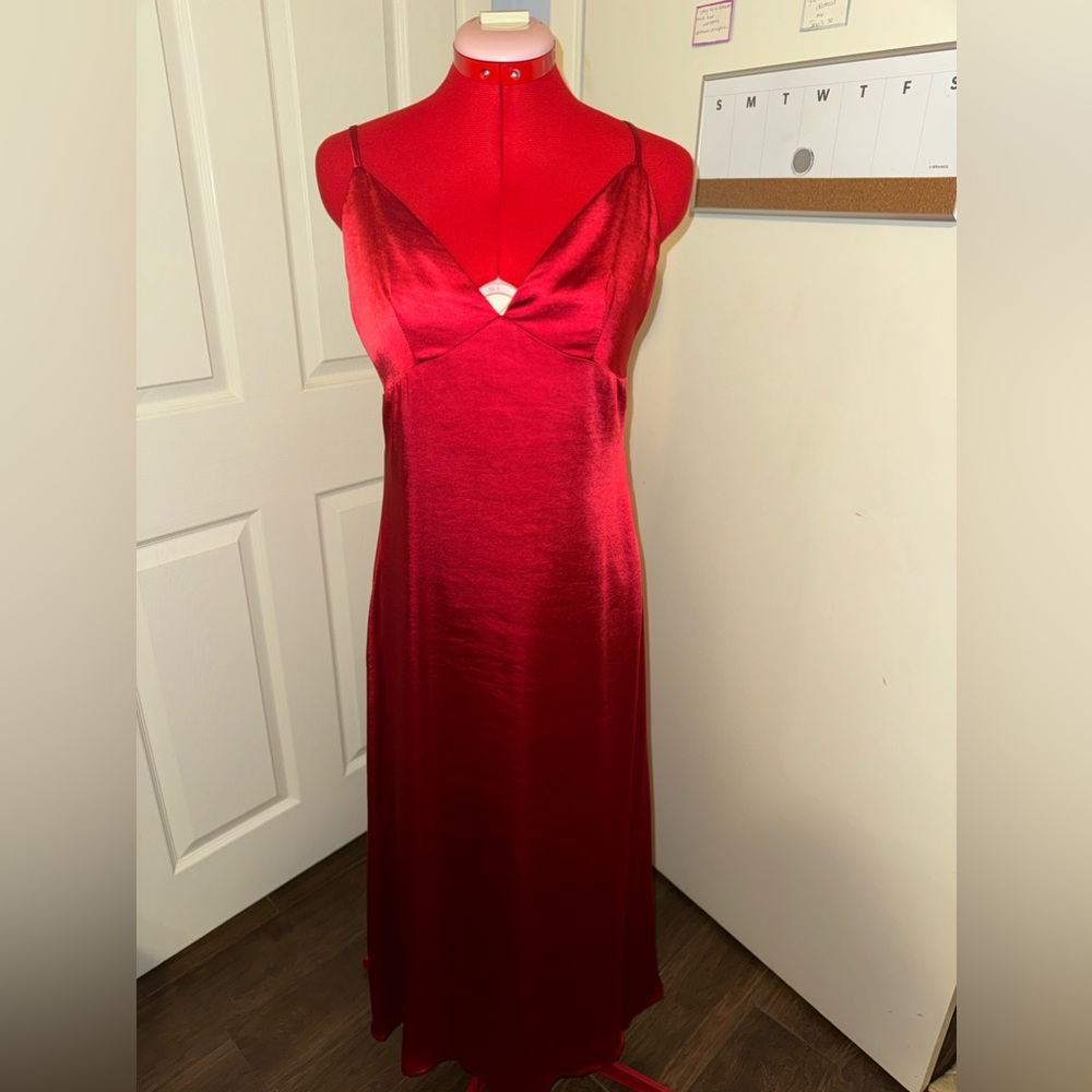 Red Silk Slip Dress Formal with Side Slits and Adjustable Straps